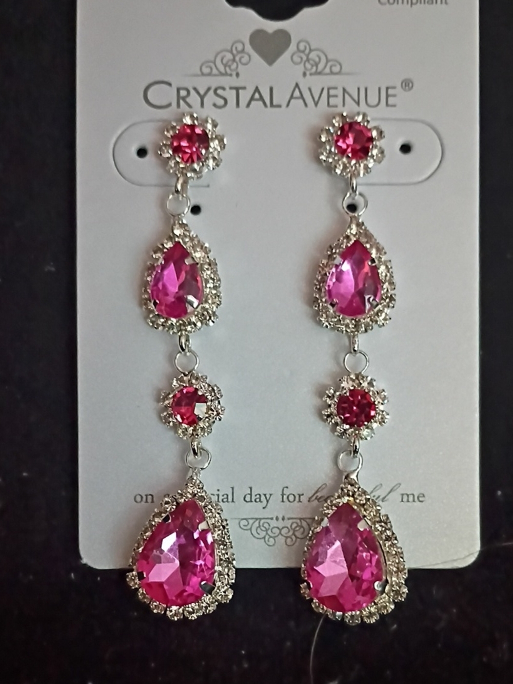 Crystal Avenue Hot Pink Teardrop Dangle Earrings